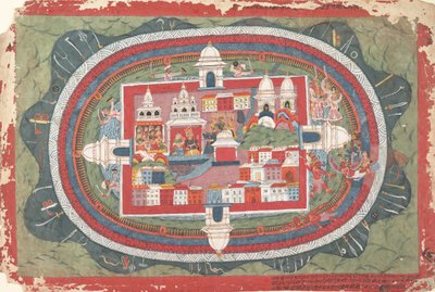 Oldal egy szétszórt Bhagavata Purana kéziratból Krishna élete, kb. 1775. alkotó: Unbekannt