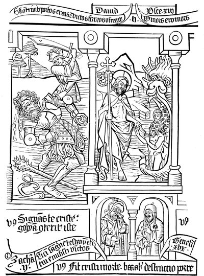 A Biblia Pauperum oldala Szegények Bibliája, 15. század alkotó: Unbekannt