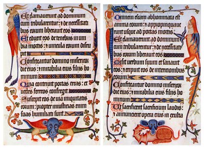 Illusztrált szöveg oldala a Luttrell Zsoltárból, c1300-c1340, c1900-1920 alkotó: Unbekannt