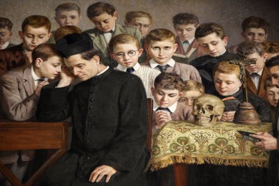 Festmény, amely Don Bosco életét ábrázolja Santuario di Maria Ausiliatrice-ben, Valdocco, Torinó, Olaszország alkotó: Unbekannt
