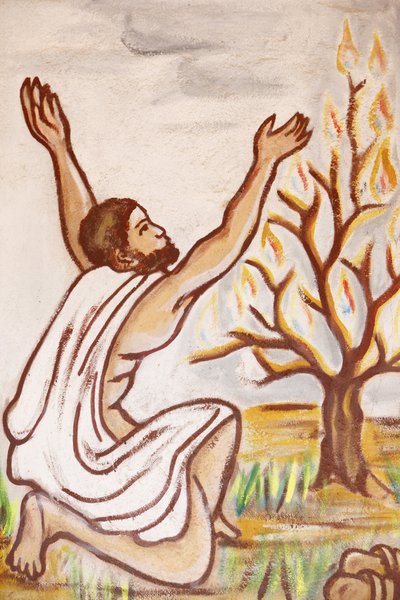 Festmény a togói Boldogasszony templomban: Az égő bokor, Togoville, Togo alkotó: Unbekannt