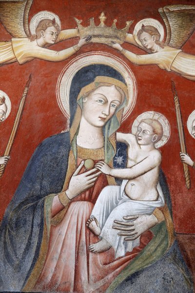 Festmény a Santa Caterina bazilikában, Galatina, Puglia: Angyalok koronázzák Máriát, kezében Jézus, Galatina, Olaszország alkotó: Unbekannt