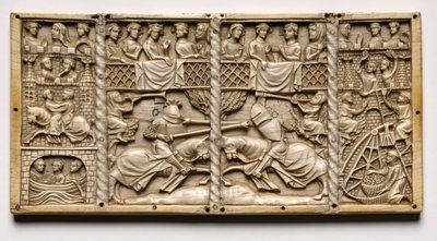 Panel egy koporsóból udvari románcok jeleneteivel, c. 1330-1350 vagy később. alkotó: Unbekannt