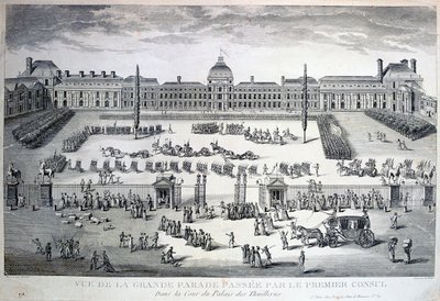 A csapatok felvonulása a Grand Parade alatt, Tuileries-palota, 19. század alkotó: Unbekannt