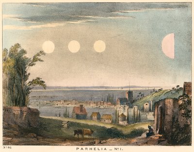 Parhelia gúnyos napokat glória nélkül, Angliában 1698-ban, 1845-ben figyelték meg alkotó: Unbekannt