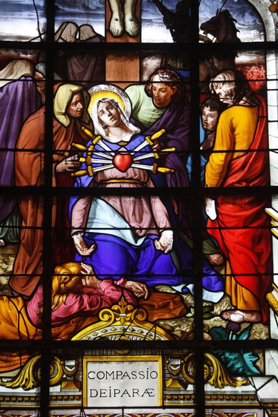 Párizs, Franciaország Saint Laurent templom ólomüveg : Mária hét dolor (bánat), Párizs, Franciaország alkotó: Unbekannt