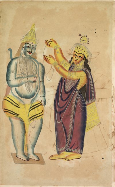 Parvati esküvői füzért helyez Shivára, 1800-as évek. alkotó: Unbekannt