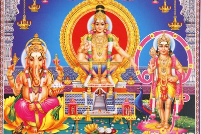 Ganesh, Ayyappa és Subramanya India hindu isteneinek képe alkotó: Unbekannt