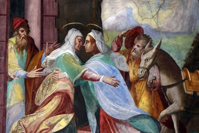 Zarándoklat templom Madonna del Sasso. A látogatás Mária látogatása Erzsébetnél Lukács evangéliumában, 20160508, Orselina, Svájc. alkotó: Unbekannt