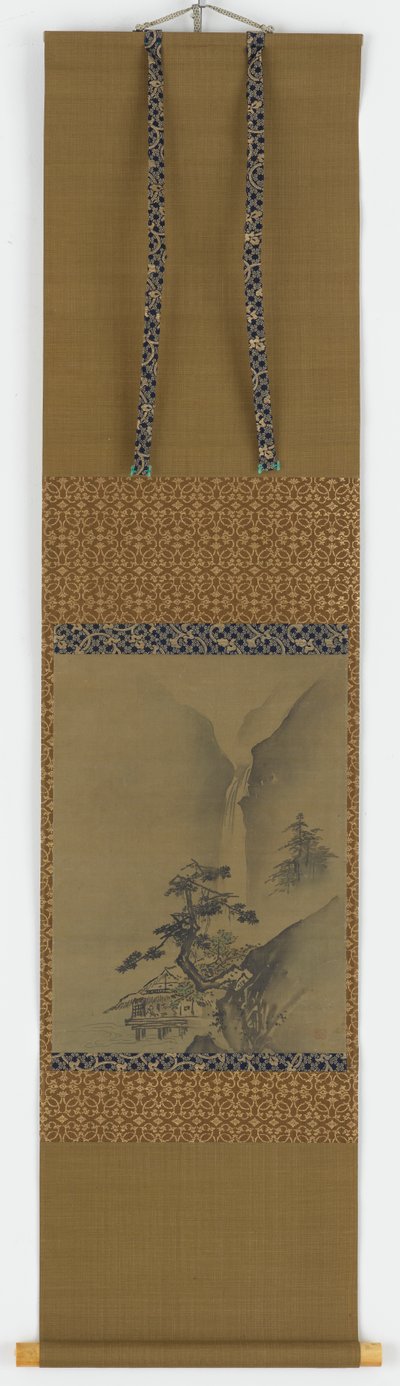 Fenyőfák és vízesés, Edo-korszak, 1615-1868. alkotó: Unbekannt