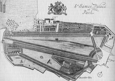 A Szent Jakab-palota és park terve II. Károly idejében, 1700 körül, 1878 alkotó: Unbekannt