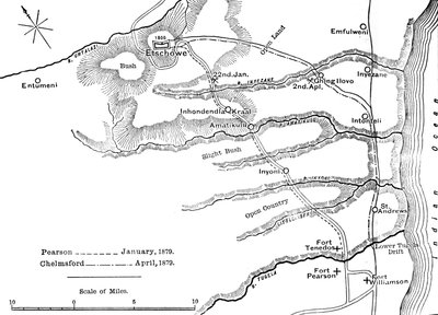 Pearson 1879. januári és Chelmsford 1879. áprilisi felvonulásának terve Etschowe-ba, 1880. alkotó: Unbekannt