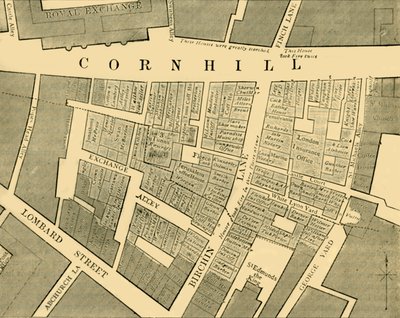 Az 1748-as cornhilli nagy tűzvész kiterjedését bemutató terv, 1872 c. alkotó: Unbekannt