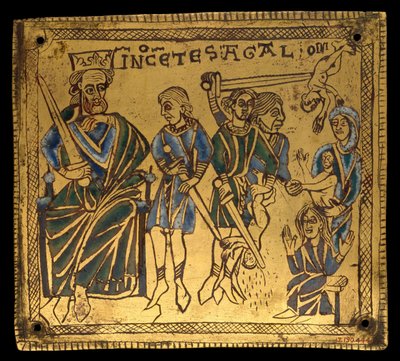 Emléktábla az ártatlanok mészárlásával, német, kb. 1150. alkotó: Unbekannt