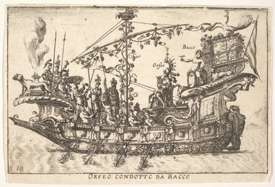 18. tábla: Orpheus Bacchus Orfeo condotto da Bacco vezetésével, a The magnifice... sorozatból, 1664. alkotó: Unbekannt