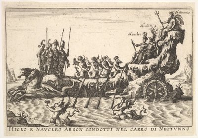 9. tábla: Hicleus és Naucleus argonauták a Neptunusz úszójában Hicleo e Naucleo Argo..., 1664. alkotó: Unbekannt