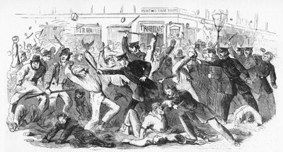 A rendőrség vádat emel a zavargások ellen a Tribune irodában, 1860-as évek alkotó: Unbekannt