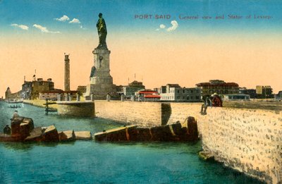 Port-Said – Általános nézet és Lesseps szobra, c1918-c1939. alkotó: Unbekannt