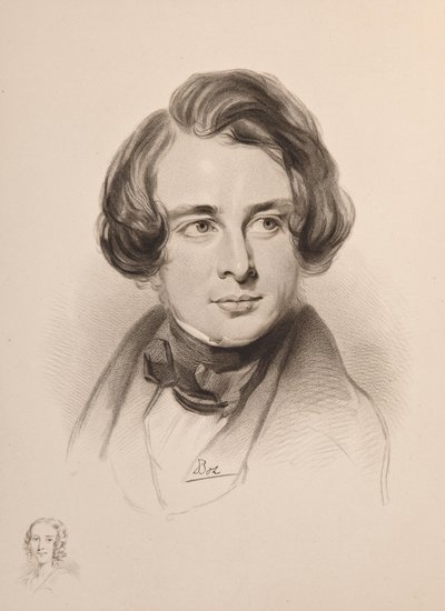 Charles Dickens portréja. Vázlat Dickens nővéréről, Fannyról, balra lent, 1842. alkotó: Unbekannt