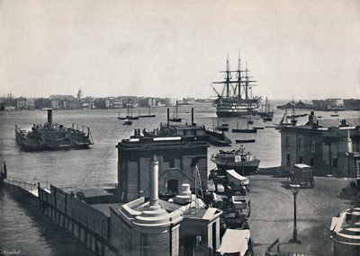 Portsmouth – A kikötő általános képe, Nelsons csatahajó bemutatásával, The Victory., 1895 alkotó: Unbekannt