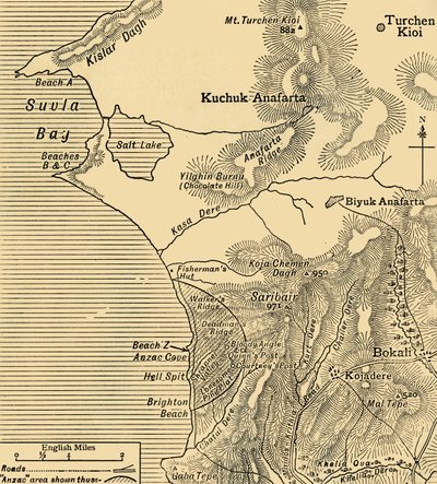 Az ANZAC-erők állásai a törökországi Gallipoli-félszigeten, első világháború, 1915. július, 1920 c. alkotó: Unbekannt