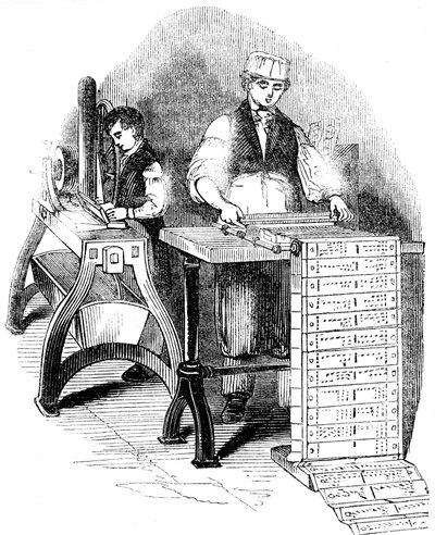 Lyukkártyák előkészítése Jacquard szövőszékhez, 1844 alkotó: Unbekannt