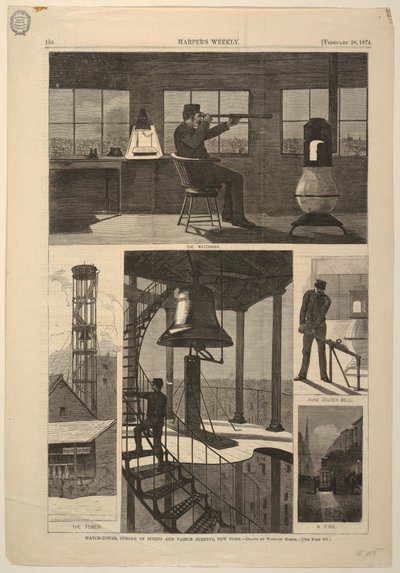 Print, Őrtorony, Corner of Spring és Varic Streets, New York, 1874. február 28. alkotó: Unbekannt