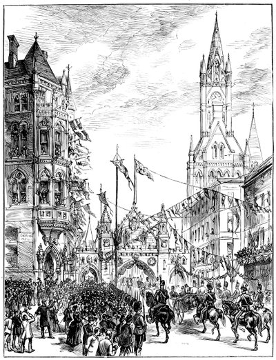Felvonulás a városháza felé, Manchester, 1887 alkotó: Unbekannt