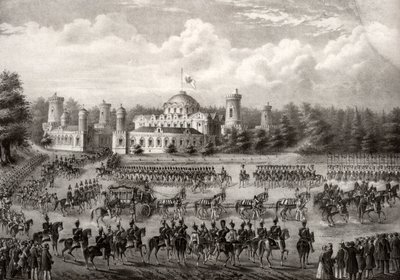 I. Miklós cár 1825-ben, 1826-ban történt koronázása során a Petrovszkij-palotából felvonulás a Nagyboldogasszony-székesegyházba alkotó: Unbekannt