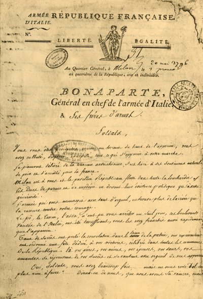 Napóleon kiáltványa fegyveres testvéreinek, 1796. május 20., 1921. alkotó: Unbekannt