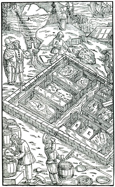 Só előállítása tengervíz sótartókban történő elpárologtatásával, 1556 alkotó: Unbekannt