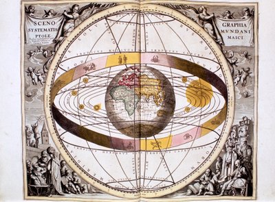 Ptolemaiosz geocentrikus világegyetem Föld-központú rendszere, 1708 alkotó: Unbekannt
