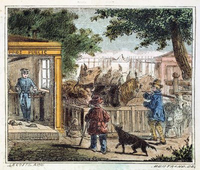 1867-ben a piacon szarvasmarhákat mértek nyilvános mérlegen alkotó: Unbekannt