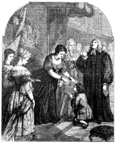 Anna királynő 1665-1714 megérintette a fiatal Samuel Johnsont a gonosz miatt alkotó: Unbekannt