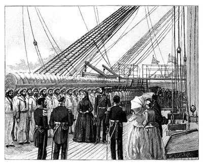 Viktória királynő az 1860-as évekbeli Osborne-öbölben, a HMS Galateában ellenőrzi alkotó: Unbekannt