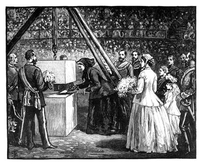 Viktória királynő a Royal Albert Hall alapkövét, London, 1860-as évek alkotó: Unbekannt