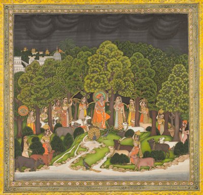 Radha és Krisna az erdőben találkoznak vihar közben, kb. 1770. alkotó: Unbekannt