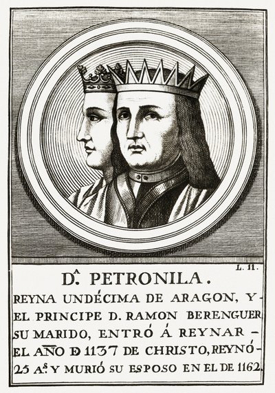 IV. Raimond Berenger Barcelona és Petronilla Aragóniai királynő, metszet. alkotó: Unbekannt