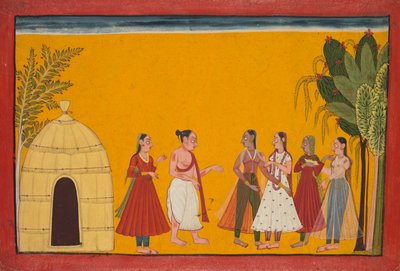 Rámát és Sitát a paphoz viszik, hogy rögzítsék az esküvő dátumát, oldal a Ramayana..., c1700-17 alkotó: Unbekannt