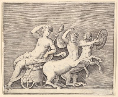 Fekvő női figura szekéren, két kentaur rajzolta, kb. 1599-1622. alkotó: Unbekannt