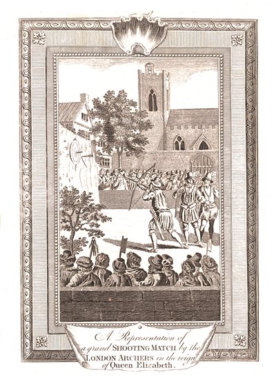 A londoni íjászok lövöldözős mérkőzésének ábrázolásai Erzsébet királynő uralkodása idején, 1793 alkotó: Unbekannt