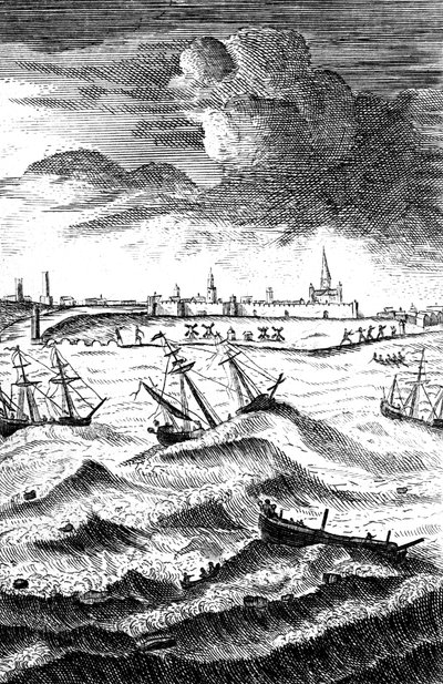 Robinson Crusoe hajótörést szenvedett Yarmouthban, 1719 alkotó: Unbekannt