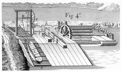 Görgős híd vagy ferde sík hajóknak a csatorna egyik szintjéről a másikra való áthelyezésére, 1737 alkotó: Unbekannt