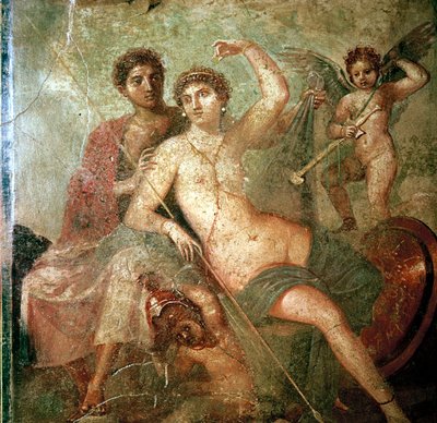 Római falfestmény Ámorról, Vénuszról és Marsról, Pompeii, Olaszország alkotó: Unbekannt