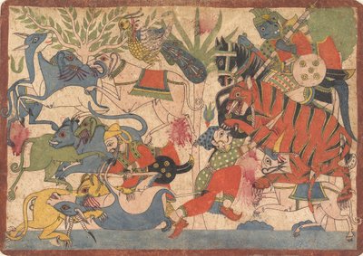 Királyi vadászat, fólió egy Mahábháratából, 1800-1850. alkotó: Unbekannt