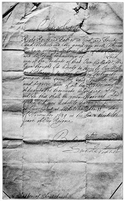 Királyi megbízás, hogy töröljék Locke nevét az oxfordi Christ Church diákjai közül, 1684, 1894 alkotó: Unbekannt