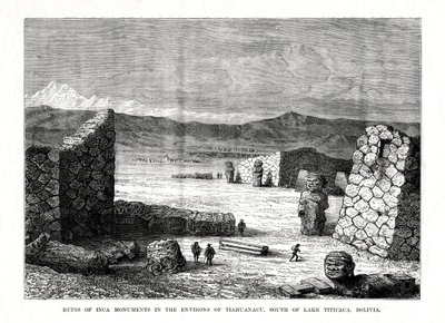 Inka emlékművek romjai Tiahuanacu környékén, a Titicaca-tótól délre, Bolívia, 1877 alkotó: Unbekannt