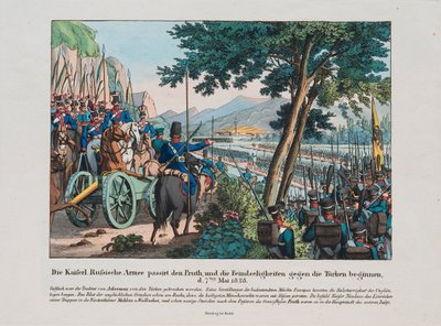 Az orosz hadsereg 1828 májusában átkel a Pruth folyón Moldvába. 1830 alkotó: Unbekannt