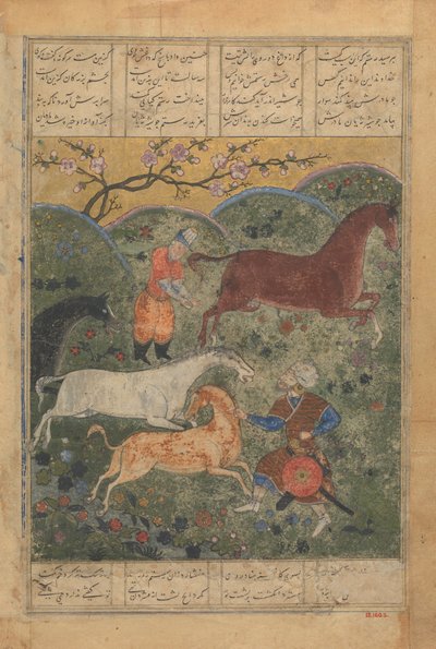 Rustam Captures the Horse Rakhsh, Folio from a Shahnama Book of Kings..., 15. század vége. alkotó: Unbekannt