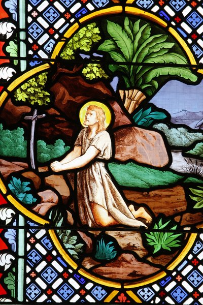 Saint-Corentin (Saint Corentin) katedrális, Quimper ólomüveg : Keresztelő János a sivatagban, Quimper, Franciaország alkotó: Unbekannt